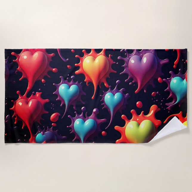 Colourful Hearts Splash Art  Beach Towel (Front)