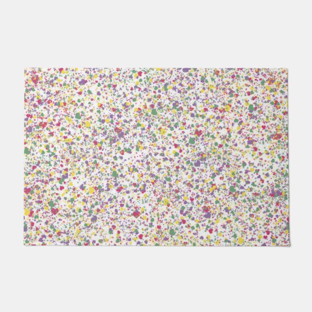 Colourful Hearts Splatter Paint, Abstract Doormat (Front)