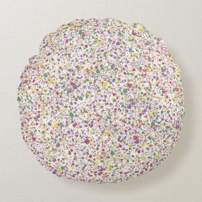 Colourful Hearts Splatter Paint, Speckled Round Cushion (Front)