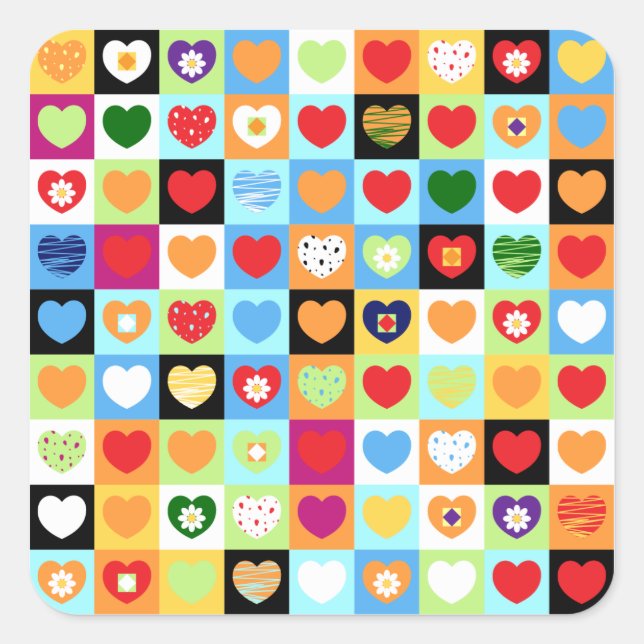 Colourful hearts, sticker (Front)