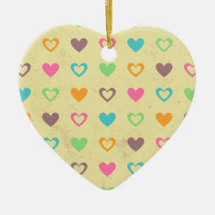 colourful hearts texture ceramic ornament