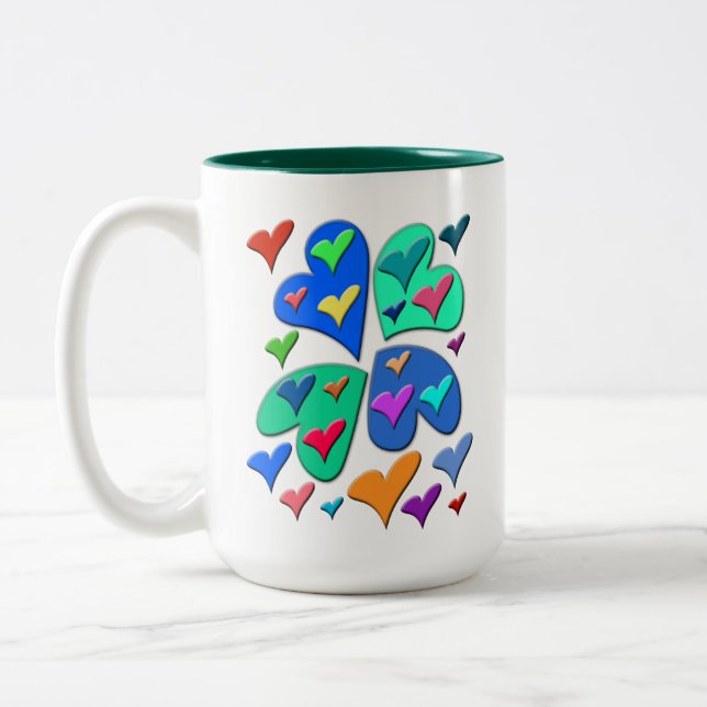 Colourful Hearts Two-Tone Coffee Mug (Left)