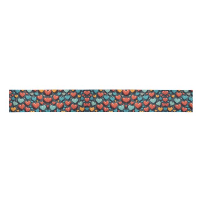 Colourful hearts, Valentine art  Grosgrain Ribbon (Front)