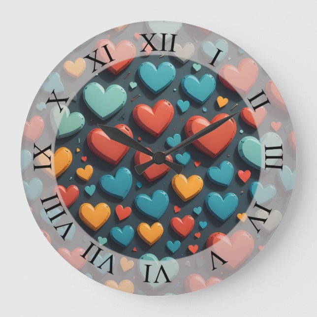 Colourful hearts, Valentine art Large Clock (Front)