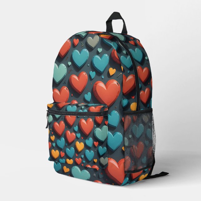 Colourful hearts, Valentine art  Printed Backpack (Back Corner Right)