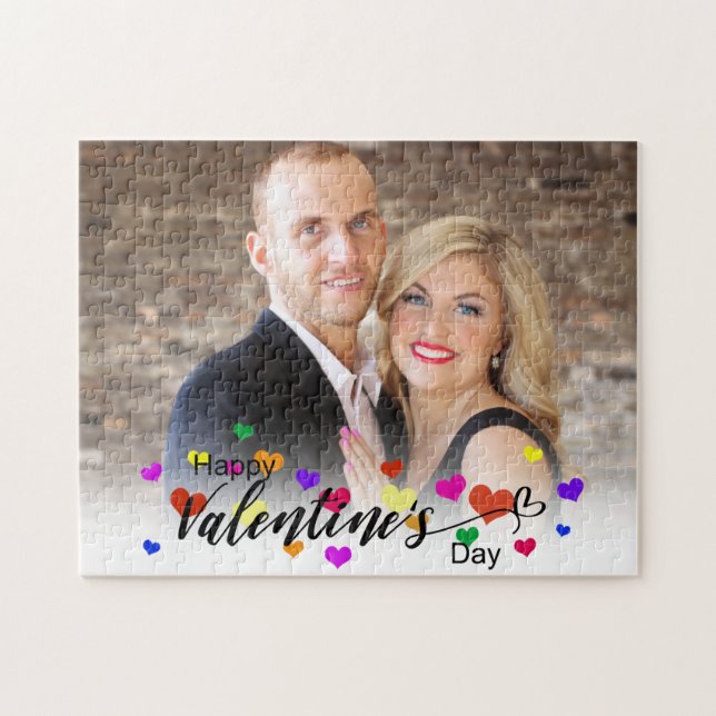 Colourful Hearts Valentine's Day Photo Typography Jigsaw Puzzle (Horizontal)