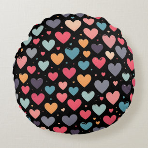 Colourful hearts valentine's day round cushion