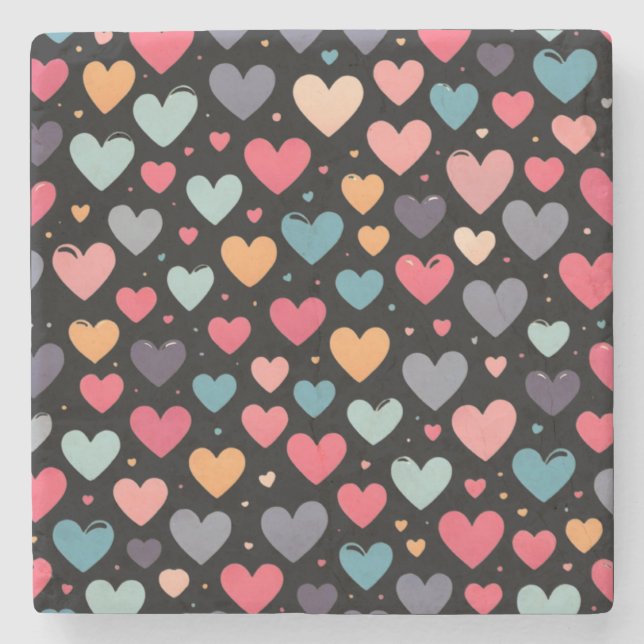 Colourful hearts valentine's day  stone coaster (Front)