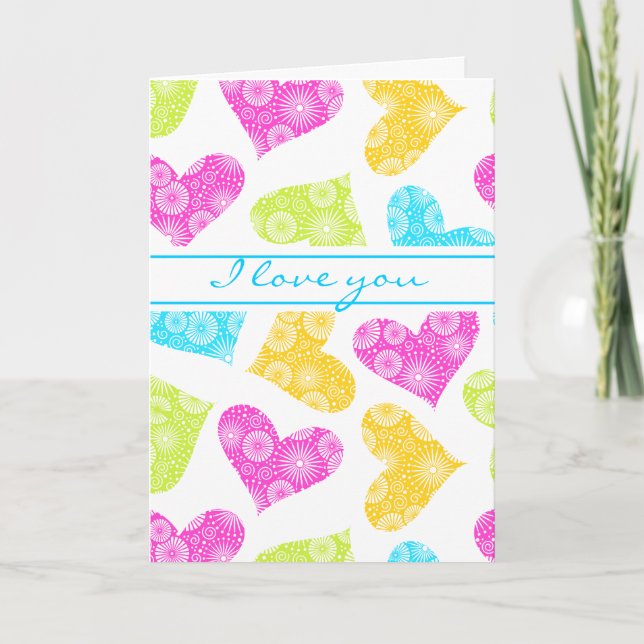 Colourful Hearts with flowers Greeting Card (Front)