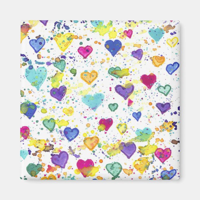 Colourful Hearts with Paint Splatter Magnet (Front)