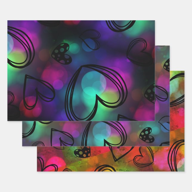 Colourful Hearts Wrapping Paper Sheet (Set)