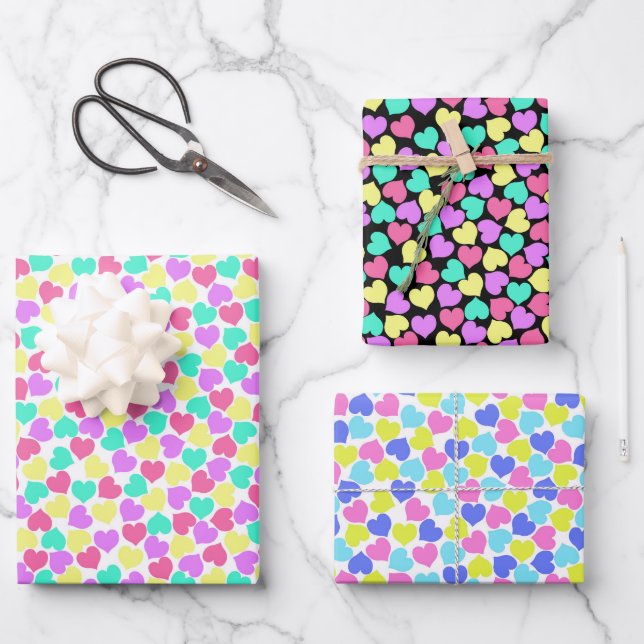 Colourful Hearts Wrapping Paper Sheet (Front)