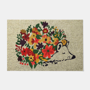 Colourful Hedgehog With Flower Doormat, Cute Doormat