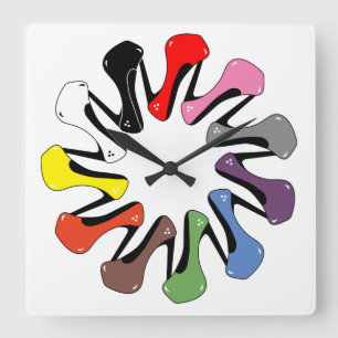Colourful Heels Square Wall Clock