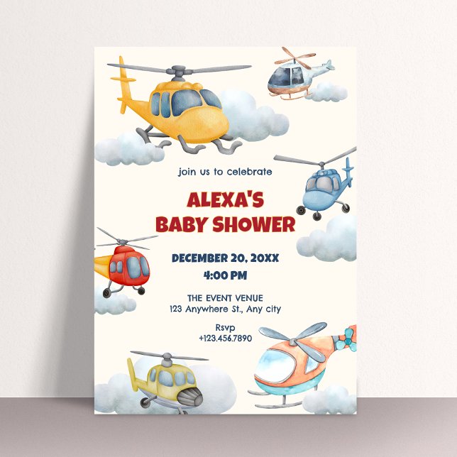 Colourful helicopter baby shower Invitation (Creator Uploaded)
