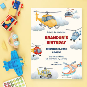 Colourful helicopter birthday Invitation