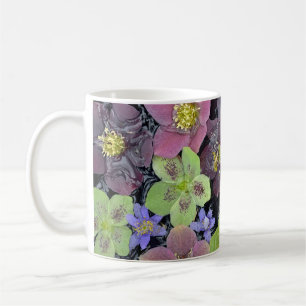 Colourful hellebore flowers print mug
