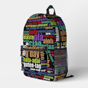 Colourful Hello in Many Languages Word Cloud Printed Backpack