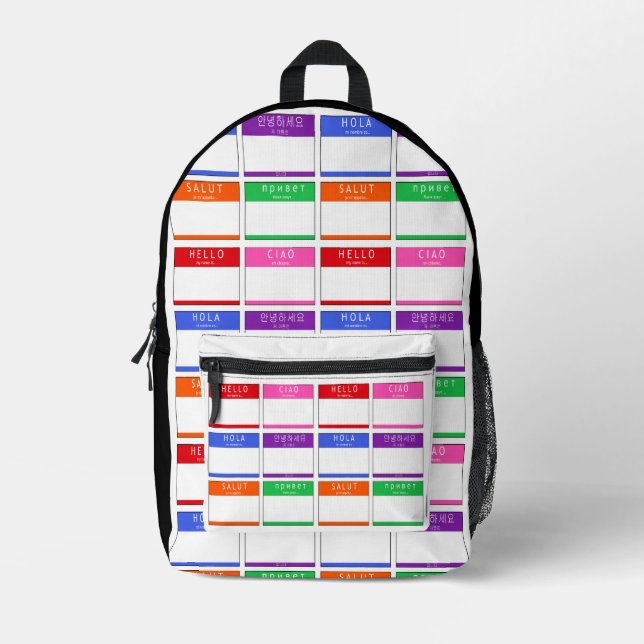 Colourful Hello My Name Is Salut Ciao Hola Backpac Printed Backpack (Front)