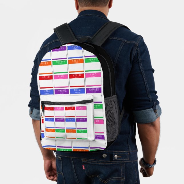 Colourful Hello My Name Is Salut Ciao Hola Backpac Printed Backpack (Insitu (Model))