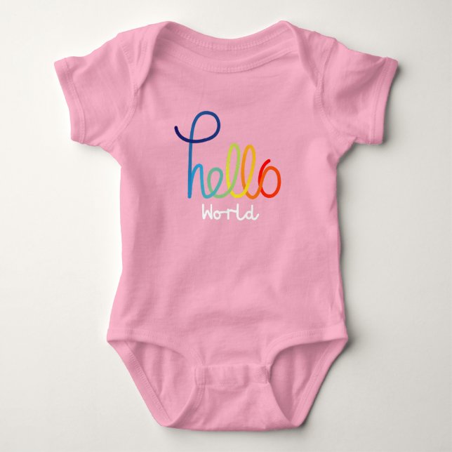 Colourful Hello World Baby Jersey Bodysuit (Front)