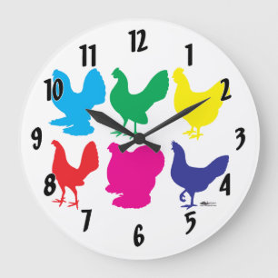 Colourful Hens Large Clock