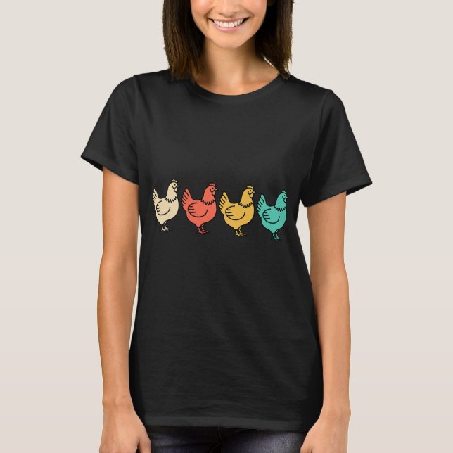 Colourful Hens Row Chicken  T-Shirt (Front)