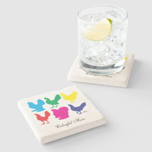 Colourful Hens Stone Coaster