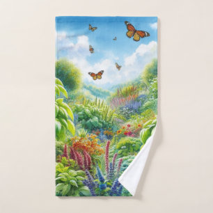 Colourful Herb Garden and Butterflies Hand Towel