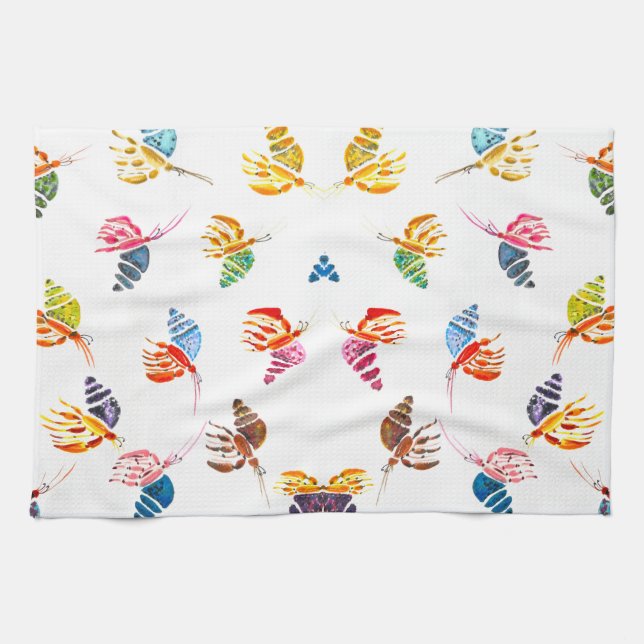 Colourful Hermit Crabs Beach House Tea Towel (Horizontal)