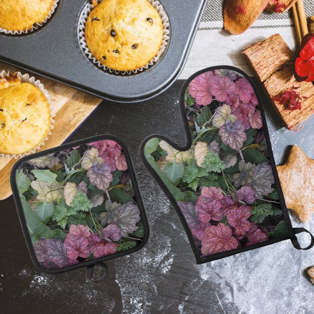 Colourful Heuchera Plant Leaves Botanical Oven Mitt & Pot Holder Set (In Situ Kitchen)