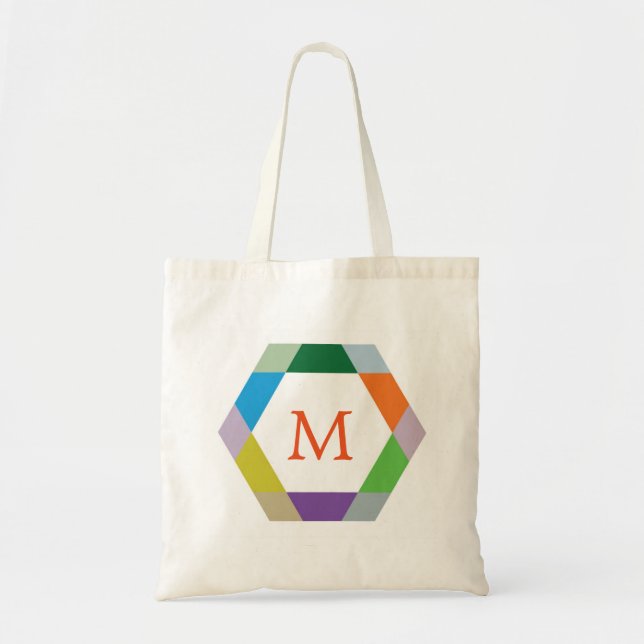 Colourful Hexa Round and Orange Custom Monogram Tote Bag (Front)