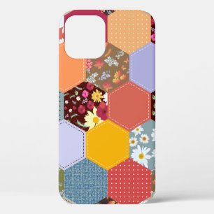 Colourful Hexagon Flowers Quilting Design iPhone 12 Case