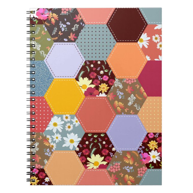 Colourful Hexagon Flowers Quilting Design Notebook (Front)
