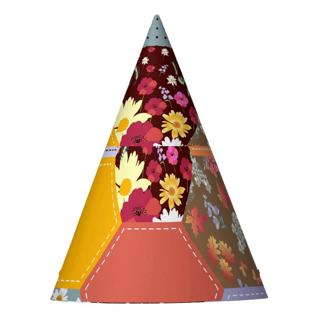 Colourful Hexagon Flowers Quilting Design Party Hat (Front)