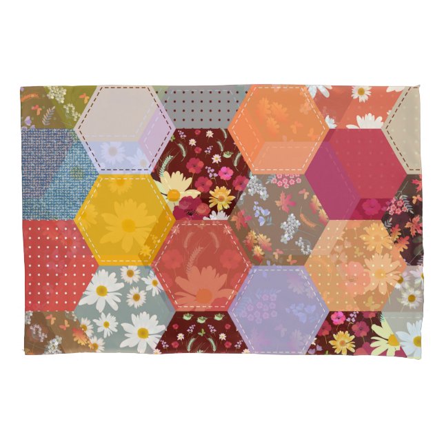 Colourful Hexagon Flowers Quilting Design Pillowcase (Front)