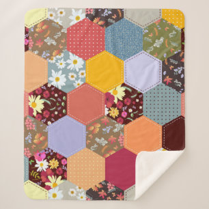 Colourful Hexagon Flowers Quilting Design Sherpa Blanket