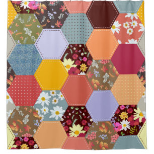 Colourful Hexagon Flowers Quilting Design Shower Curtain