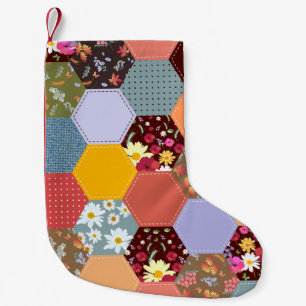 Colourful Hexagon Flowers Quilting Design Small Christmas Stocking