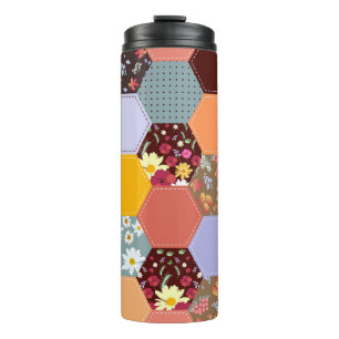 Colourful Hexagon Flowers Quilting Design Thermal Tumbler