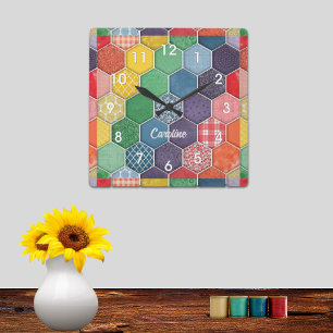 Colourful Hexagon Quilt Patch Wall Clock