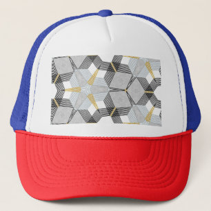 Colourful hexagon square: geometric kaleidoscope. trucker hat