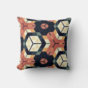 Colourful Hexagon Square Geometric Pattern Cushion