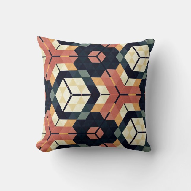 Colourful Hexagon Square Geometric Pattern Cushion (Front)
