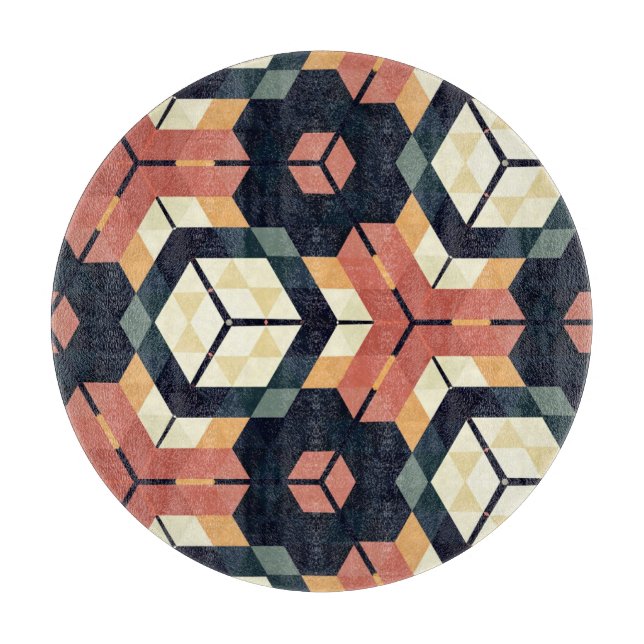 Colourful Hexagon Square Geometric Pattern Cutting Board (Front)