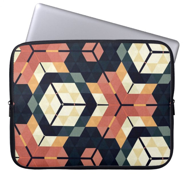 Colourful Hexagon Square Geometric Pattern Laptop Sleeve (Front)