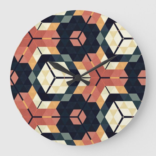 Colourful Hexagon Square Geometric Pattern Large Clock (Front)