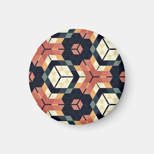 Colourful Hexagon Square Geometric Pattern Magnet (Front)