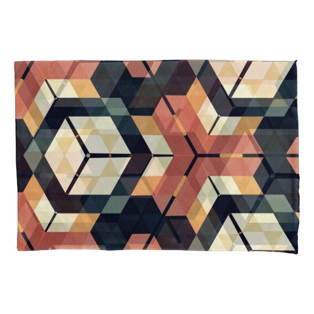 Colourful Hexagon Square Geometric Pattern Pillowcase (Front)
