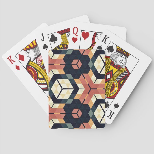 Colourful Hexagon Square Geometric Pattern Playing Cards (Back)